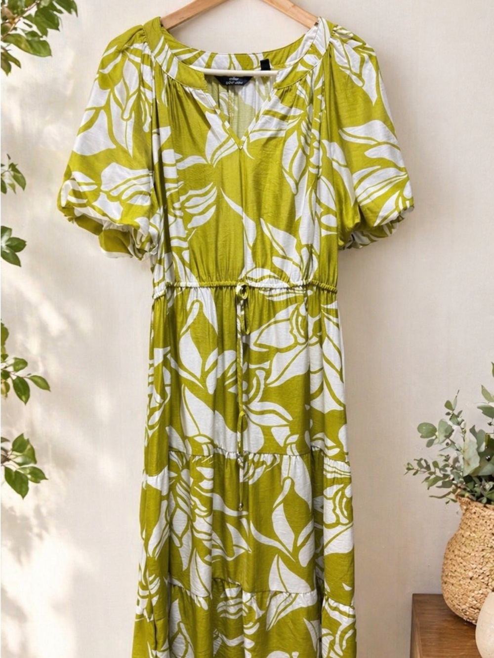 Mlle Gabrielle Olive & White Floral Tiered Maxi Dress